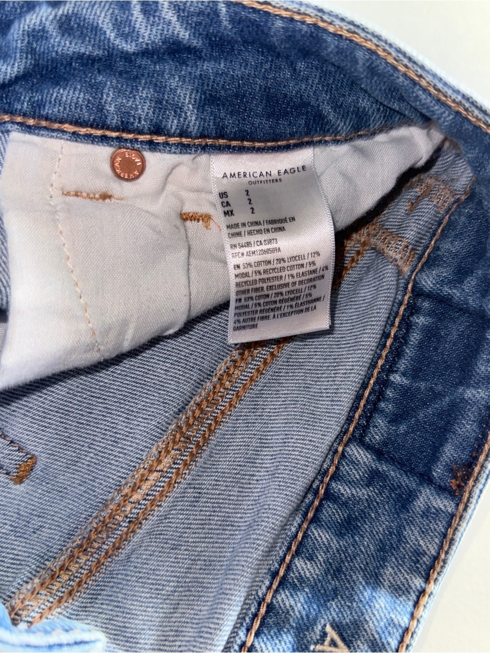 American Eagle Light Blue Denim Shorts with Brown Leather Patch SKU:001 - Picture 4 of 5